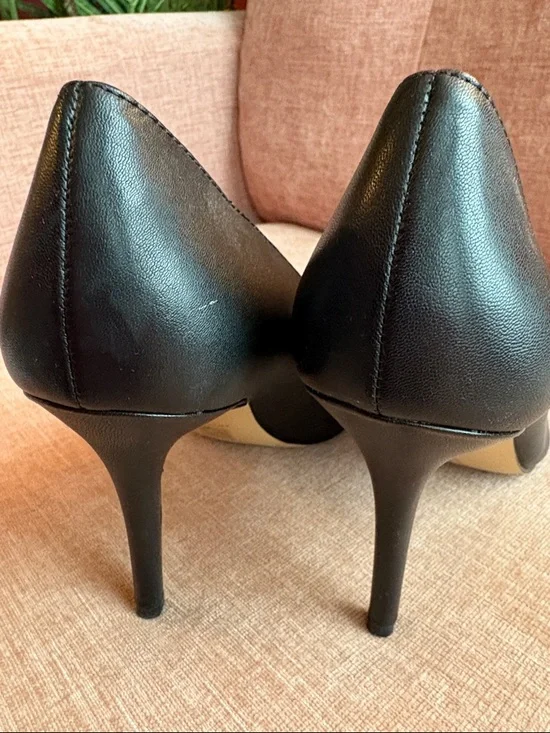 Coach Black Pointed-Toe Leather Heels with Gold Logo Ring - Picture 6 of 6